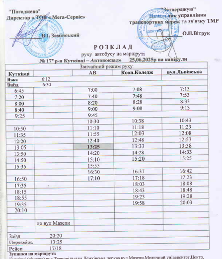 Розклад руху автобусного маршруту №17