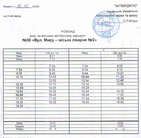 Розклад руху автобусного маршруту №29