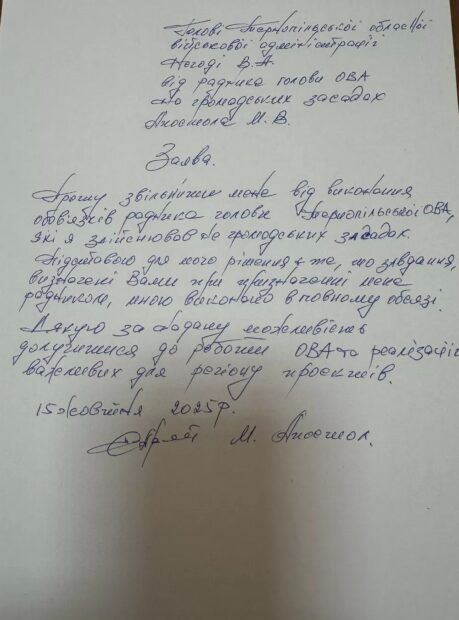 заява на звільнення