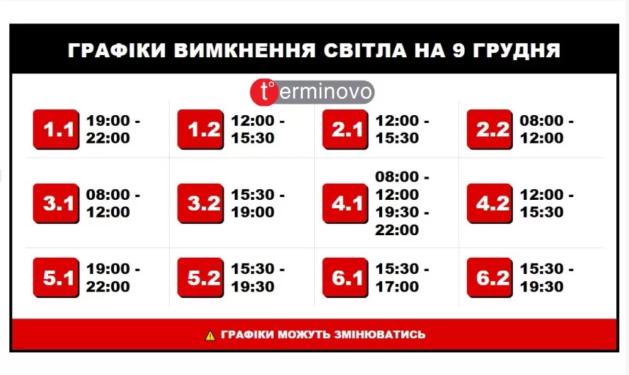 Графік 9 грудня