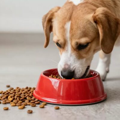 собака їсть корм